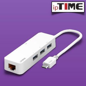 ipTIME U1003C USB C타입 기가 유선 랜카드 랜어댑터+3포트 USB3.0 허브 Type-C 젠더 노트북 인터넷