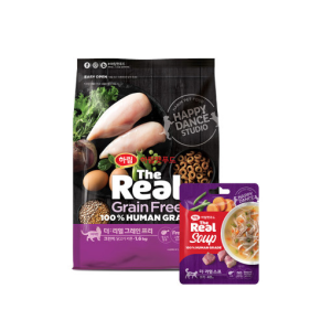 더리얼 캣 그레인프리 크런치 사료 + 캣 스프 (닭고기 키튼 1.6kg+캣 스프 오리 40g)