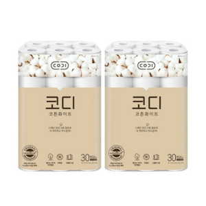 [코디] 천연펄프 3겹 코튼화이트 화장지 30m x 30롤 1+1 (총 2팩)
