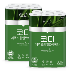 [코디] 천연펄프 제주오름 알로에베라 화장지 30m x 30롤 2팩