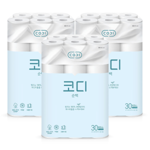 [코디] 천연펄프 3겹 순백 30m x 30롤 3팩