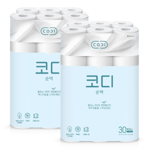 [코디] 천연펄프 3겹 순백 30m x 30롤 1+1 (총 2팩)