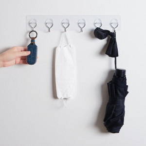 강력 6단 벽후크 모자 가방 걸이 접착식 벽걸이 무타공 후크 벽에 붙이는 접착 고리 청소도구 다용도 못없이 액자 걸이