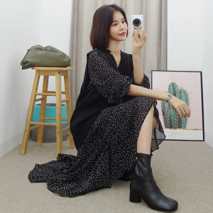 빅사이즈 블랙 도트 언발 하늘하늘 캉캉롱원피스