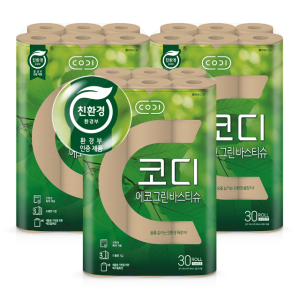 [코디] 친환경 에코그린 바스티슈 3겹 화장지 30m x 30롤 3팩