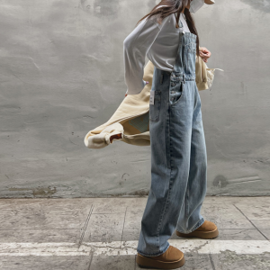 S~XL 와이드 롱 연청 데님 멜빵바지 오버롤