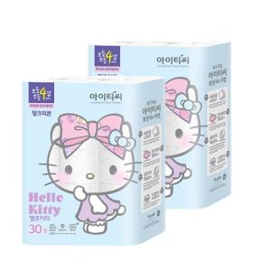 헬로키티 4겹 천연펄프 핑크리본 양면데코 화장지 30롤x2팩