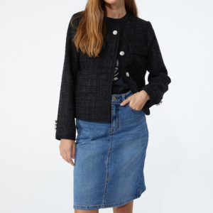 [헤지스 여성] [클리어런스][스테디셀러]블랙 짜임 면혼방 트위드자켓 WSJA4A104BK