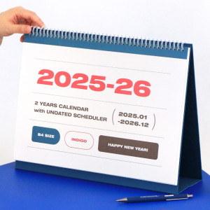 인디고 25-26 기본 2년 대형 B4 탁상 달력 (25년1월~26년 12월 날짜+만년) 직장인 2026 대형캘린더 연간 심플달력 2026년
