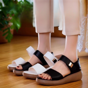 로마네스크 미니멀리즘 패션 통굽 샌들 소가죽여