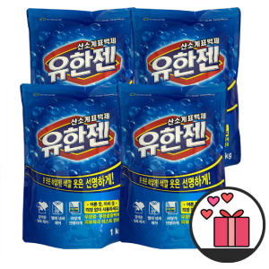 유한젠 산소계표백제 분말형 리필 1kg x4개 횐옷빨래 표백성분 상쾌한
