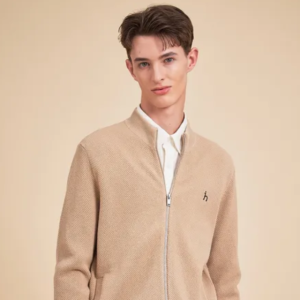 [헤지스]  HAZZYS 남성 베이지 면 솔리드 와플 집업 가디건 HZSW3F301I2