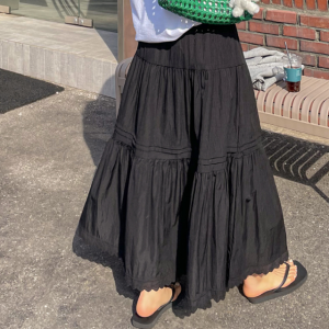 봄 핀턱 레이스 밴딩 치마 캉캉 플레어롱스커트
