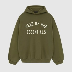 피어오브갓 피오갓 에센셜 플리스 후리스 후드 티셔츠 밀리터리 그린 24FW