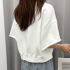 세미크롭 커팅 루즈핏 봄 무지 쭈리 반팔맨투맨