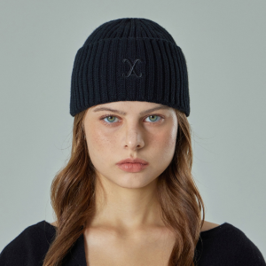 VA 커브드 로고 워시드 비니 블랙