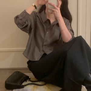 쉬폰 블라우스 크롭셔츠 여성 하객블라우스 사색