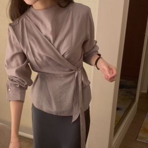 여성 랩블라우스 쉬폰블라우스 하객룩 고급 사색