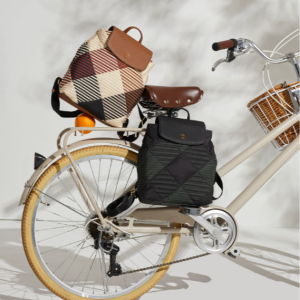 [닥스ACC]  여성 브라운 체크 가죽배색 퀼팅 원단 백팩 DCBA3F621W2