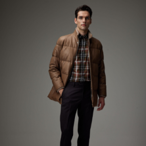 [닥스]  남성 브라운 내츄럴 엠보 양가죽 다운 코트 점퍼 DMJU3D708W3