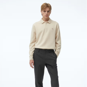 [헤지스] 베이지 단색 울 긴팔 카라 니트