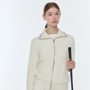 [헤지스골프]  여성 아이보리 짜임 울혼방 집업 가디건 WWSW3D731IV