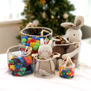 생각하는집 접이식 모서리라운드처리 장난감정리함 투명 수납함 아기 인형 레고 바구니 S