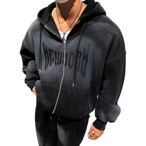 기모 오버핏 뉴욕 스프레이워싱 투웨이 후드집업