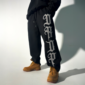 사이드 자수 기모 와이드팬츠