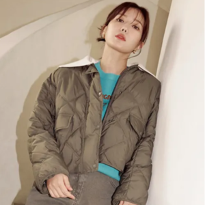 [베스띠벨리] 카키 니트카라 덕다운 퀼팅 점퍼