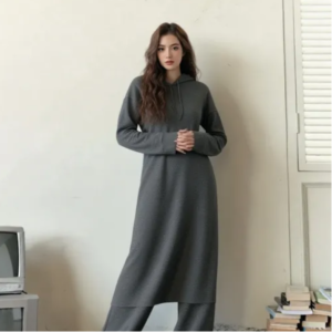 [베스띠벨리] 차콜 니트 후드 롱 원피스