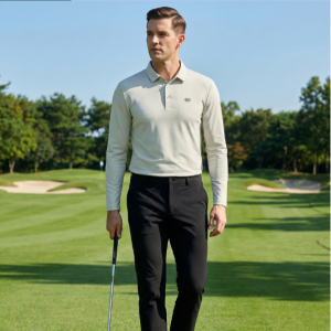 [헤지스골프] 베이지 단색 긴팔 폴로 티셔츠