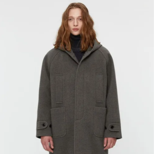 [일꼬르소] 브라운 히든 버튼 후드 울코트