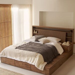 수납형 원목 라지킹 침대프레임 LED 호텔형