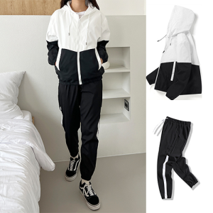 여성 봄 가을 후드 아노락 집업 트레이닝 세트 바람막이 츄리닝 조거팬츠