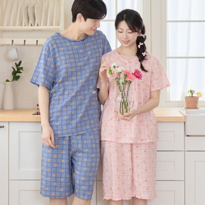 무형광 인견 면 반팔세트 커플 코튼 엠보 잠옷