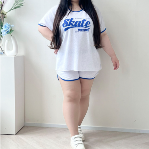 77-110 빅사이즈 히릿 오버핏 티셔츠 돌핀팬츠 트레이닝 세트 밴딩 반바지 홈웨어 4XL