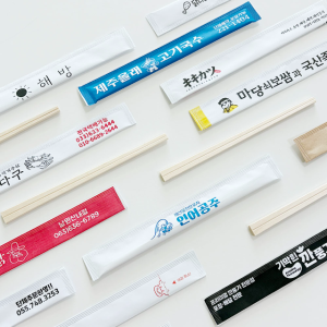 와이무역 나무 젓가락 일회용 업소용 사각 개별포장 인쇄 상호 2500개