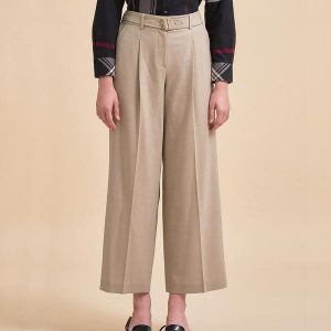 [헤지스]  HAZZYS 여성 라이트베이지 울폴리 벨티드 와이드 슬랙스 팬츠 HSPA3D810I1