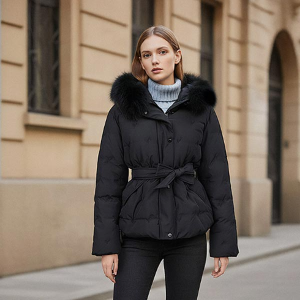 [이앤씨]  구스 자수패치 벨티드 폭스 후드패딩점퍼 (ENJD34T53A)