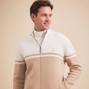 [헤지스] 울 배색 하이넥 집업 가디건