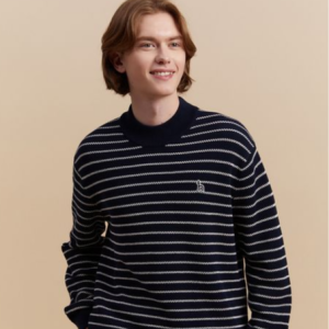 [헤지스] 면 모크넥 스트라이프 니트