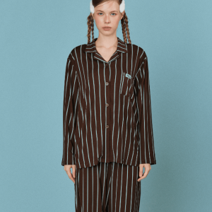 스트라이프 여성 남성 커플 파자마 홈웨어 세트