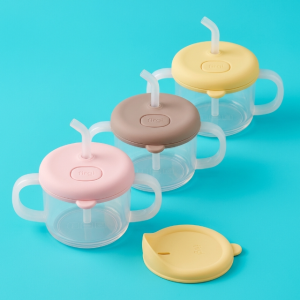 퍼기 아기 처음 실리콘 양손 말랑 빨대컵 자기주도 유아 스파우트 스낵컵 토프브라운