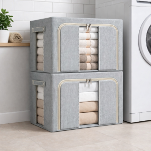 1+1 오라플 패브릭 리빙박스 이불정리함 보관함 대형 수납 66L