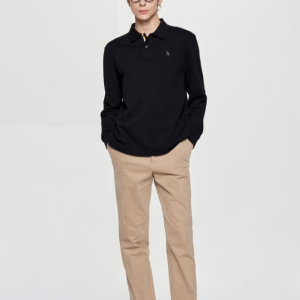 [헤지스 남성] [아이코닉] 블랙 긴팔 피케 폴로 셔츠 HZTS5D431BK