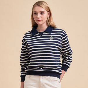 [헤지스 여성] 헤지스레이디스 네이비 스트라이프 긴소매 카라 티셔츠 WSTS4D805N2