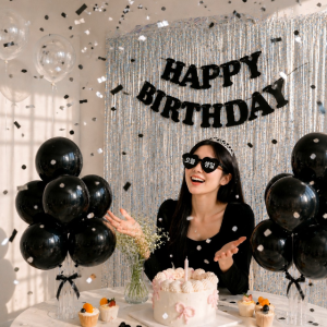 블랙풍선 커튼 포토존 블랙파티 생일장식